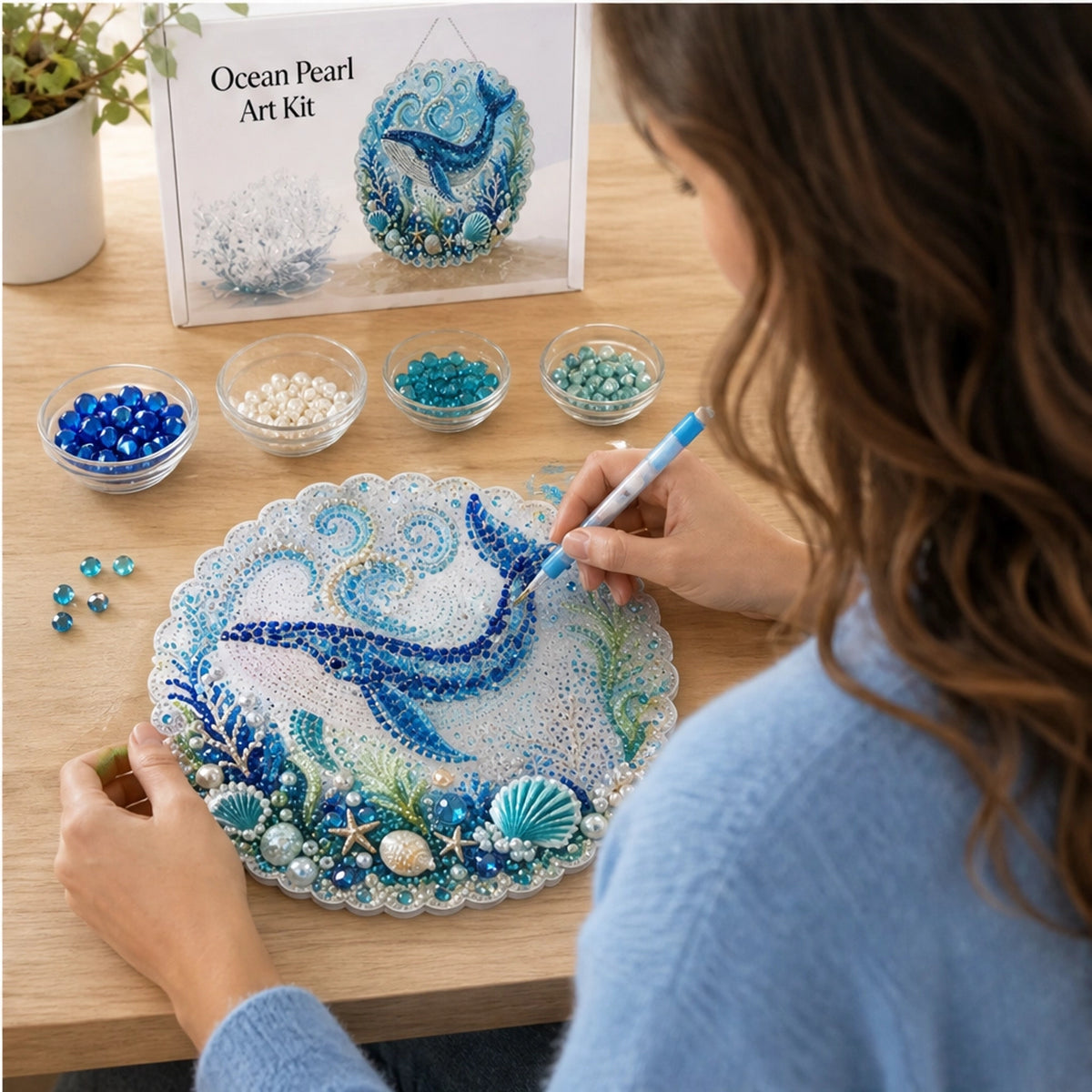 Diy Beaded Mosaic Ocean Pearl Art Kit Round Hanging Plate - Image 9