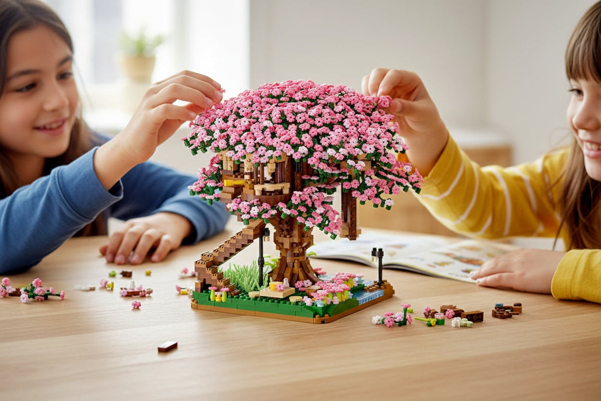 Diy Cherry Blossom Tree House Building Blocks 2138-Piece Pink Train Model Kit For Kids - Image 2