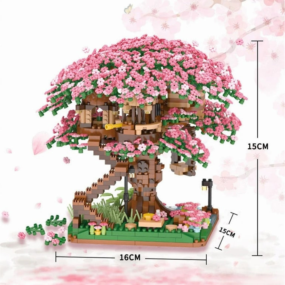 Diy Cherry Blossom Tree House Building Blocks 2138-Piece Pink Train Model Kit For Kids - Image 9