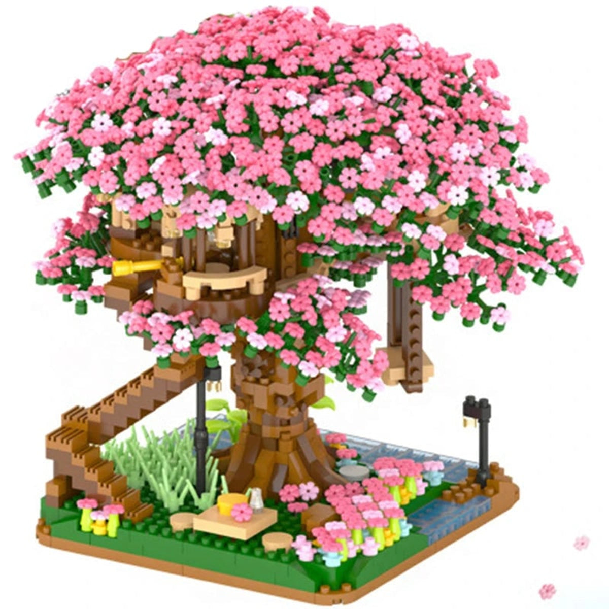 Diy Cherry Blossom Tree House Building Blocks 2138-Piece Pink Train Model Kit For Kids - Image 1