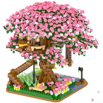 Diy Cherry Blossom Tree House Building Blocks 2138-Piece Pink Train Model Kit For Kids - Image 1