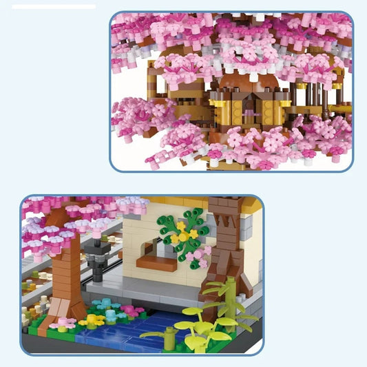 Diy Cherry Blossom Tree House Building Blocks 2138-Piece Pink Train Model Kit For Kids - Image 3