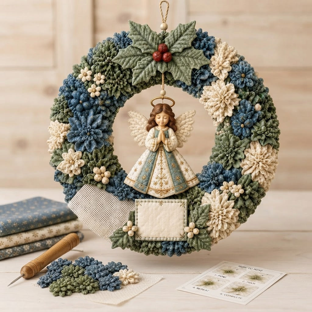 Diy Christmas Wreath Craft Kit With 3D Fabric Flowers - Image 5