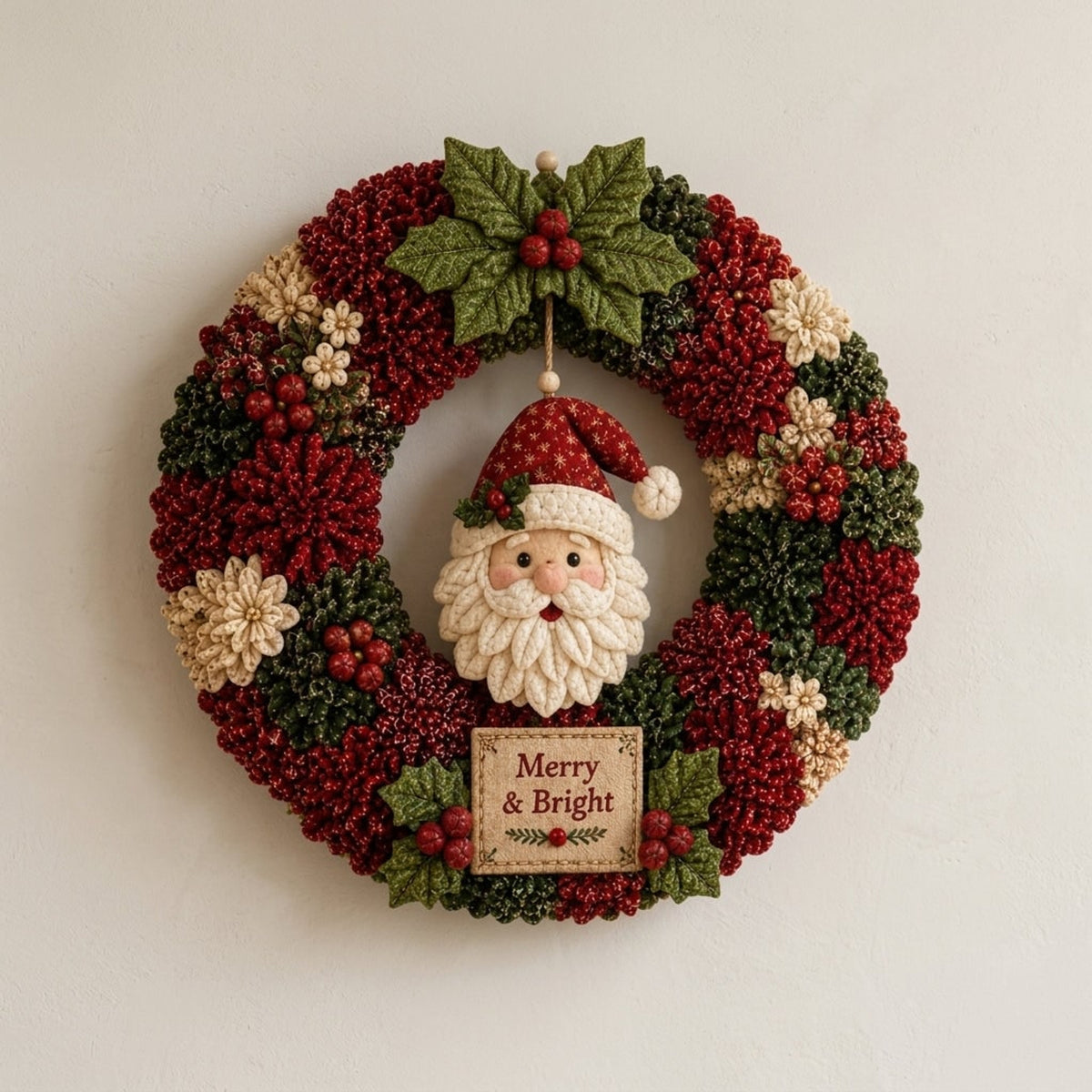 Diy Christmas Wreath Craft Kit With 3D Fabric Flowers - Image 1