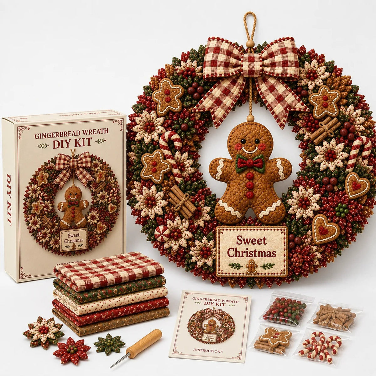 Diy Christmas Wreath Craft Kit With 3D Fabric Flowers - Image 6