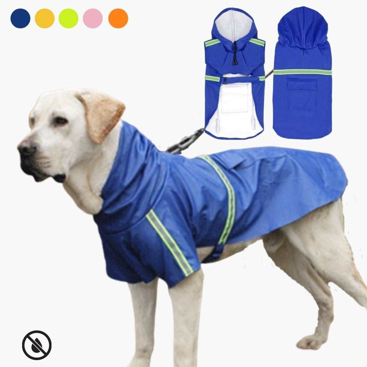 Dog Jacket Raincoat Hooded With Reflective Stripes And Adjustable Strap - Image 2