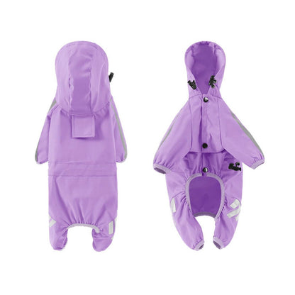 Dog Raincoat Full-Body Hooded Waterproof Rain Jacket With Reflective Strips - Image 2