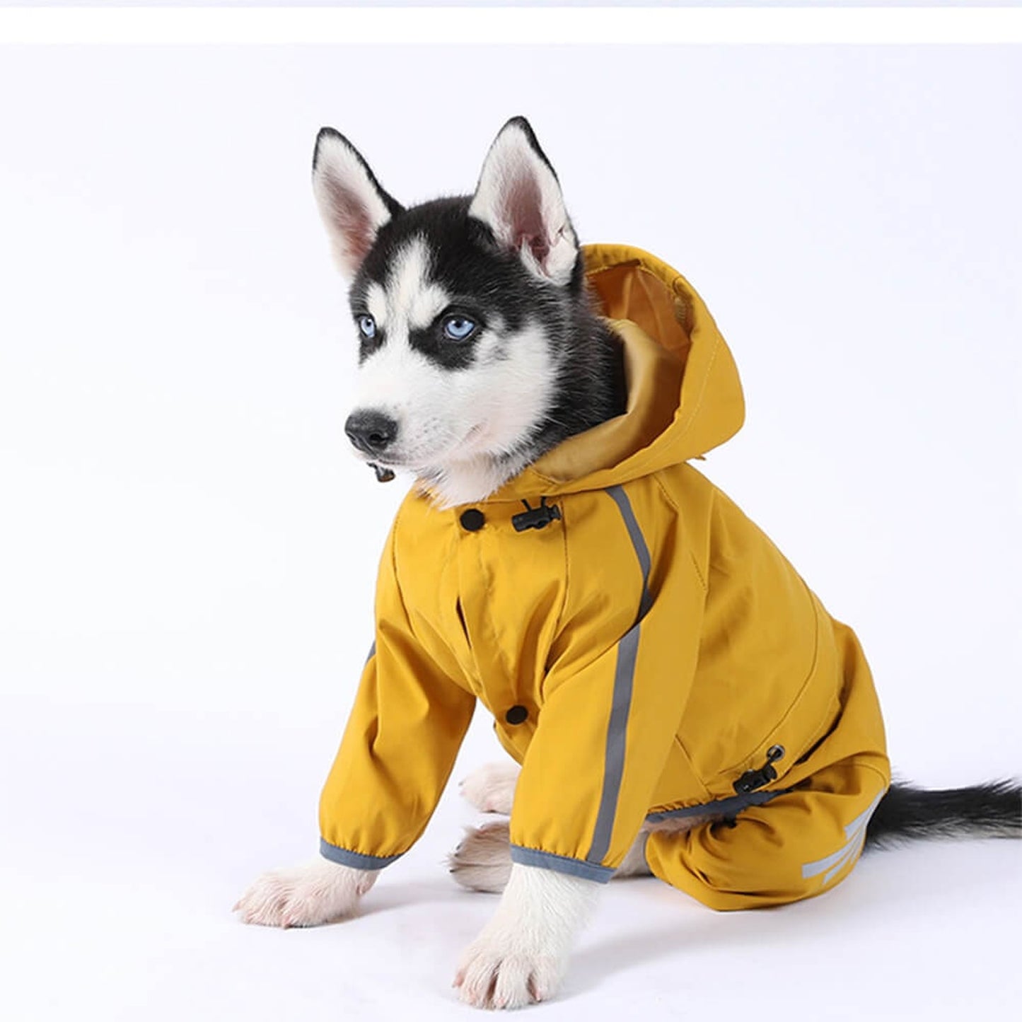 Dog Raincoat Full-Body Hooded Waterproof Rain Jacket With Reflective Strips - Image 9