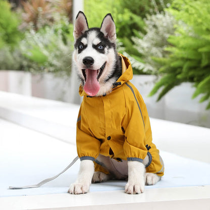 Dog Raincoat Full-Body Hooded Waterproof Rain Jacket With Reflective Strips - Image 7