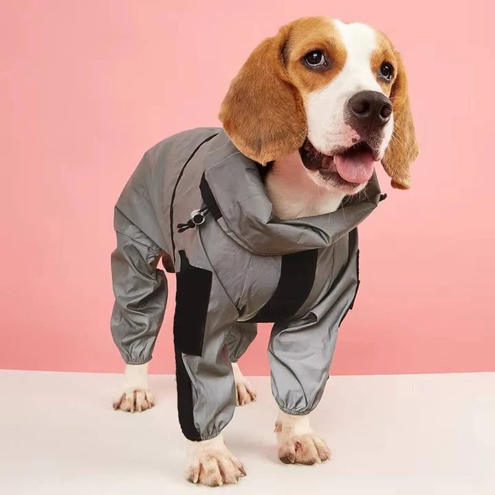 Dog Raincoat Waterproof Full Body Rain Jacket With Hood For Pets Grey Black Accents - Image 3