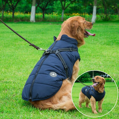 Dog Winter Coat With Harness Waterproof For Large Warm Padded Vest With Zipper - Image 2