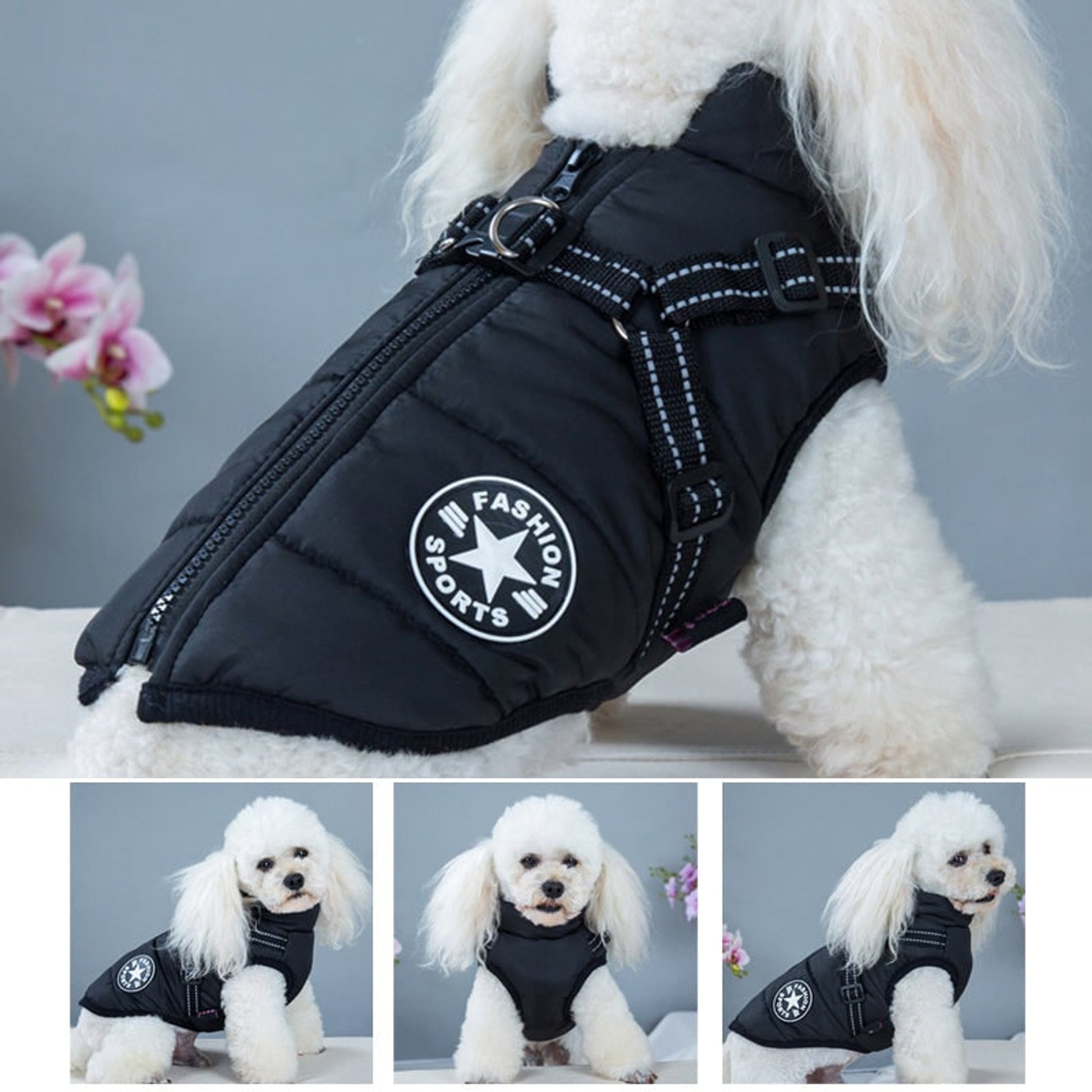 Dog Winter Coat With Harness Waterproof Quilted Red And Navy Jacket For Pets - Image 7