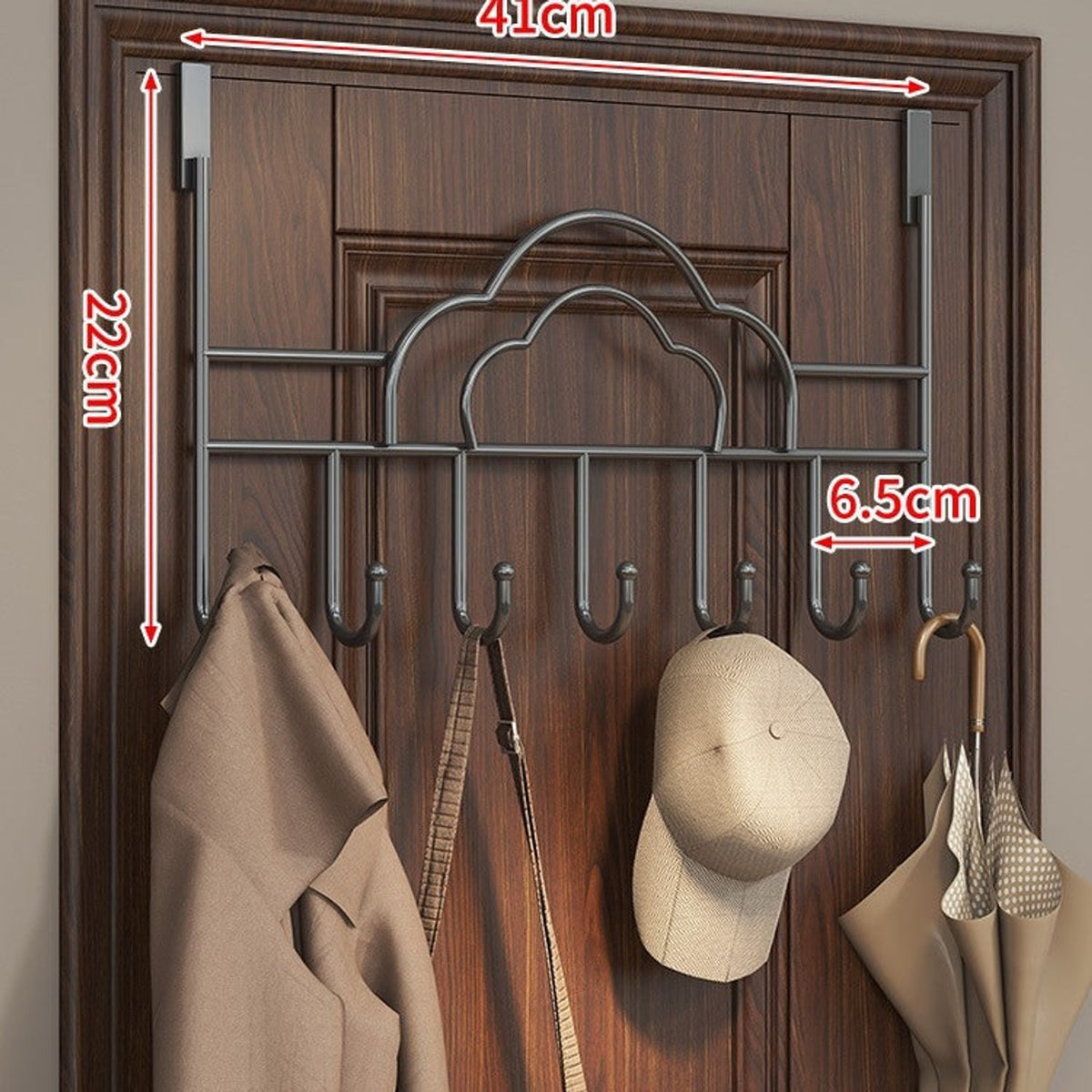 Door Mounted Coat Rack with Streamlined Cloud Shape and Hooks - Image 2