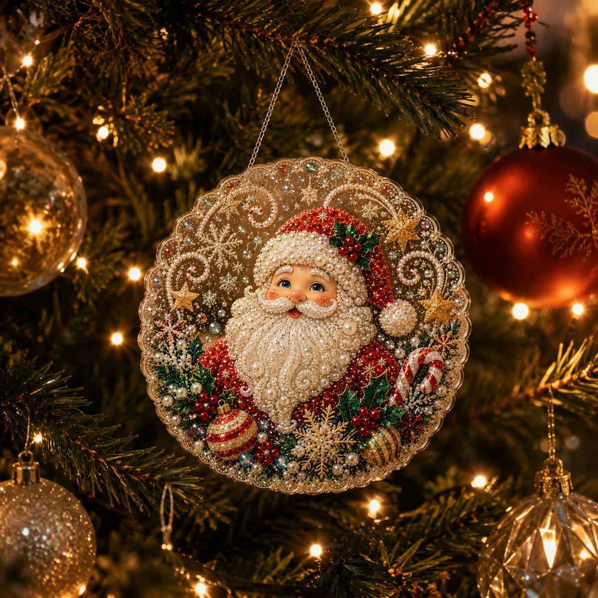 Double-Sided Round Christmas Diamond Art Ornament Kit With Resin Beads - Image 1