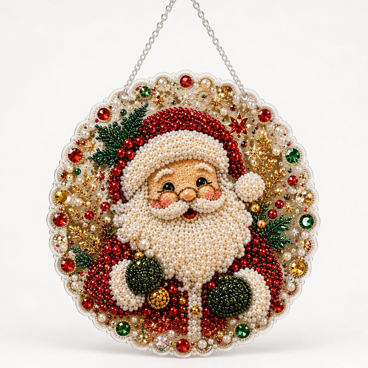 Double-Sided Round Christmas Diamond Art Ornament Kit With Resin Beads - Image 5