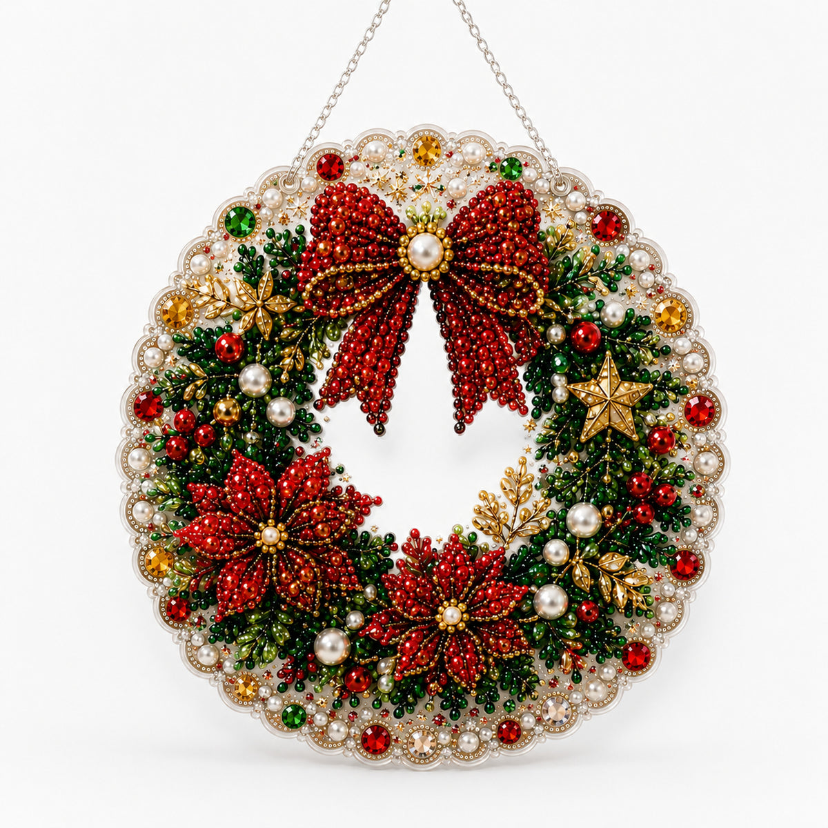 Double-Sided Round Christmas Diamond Art Ornament Kit With Resin Beads - Image 8