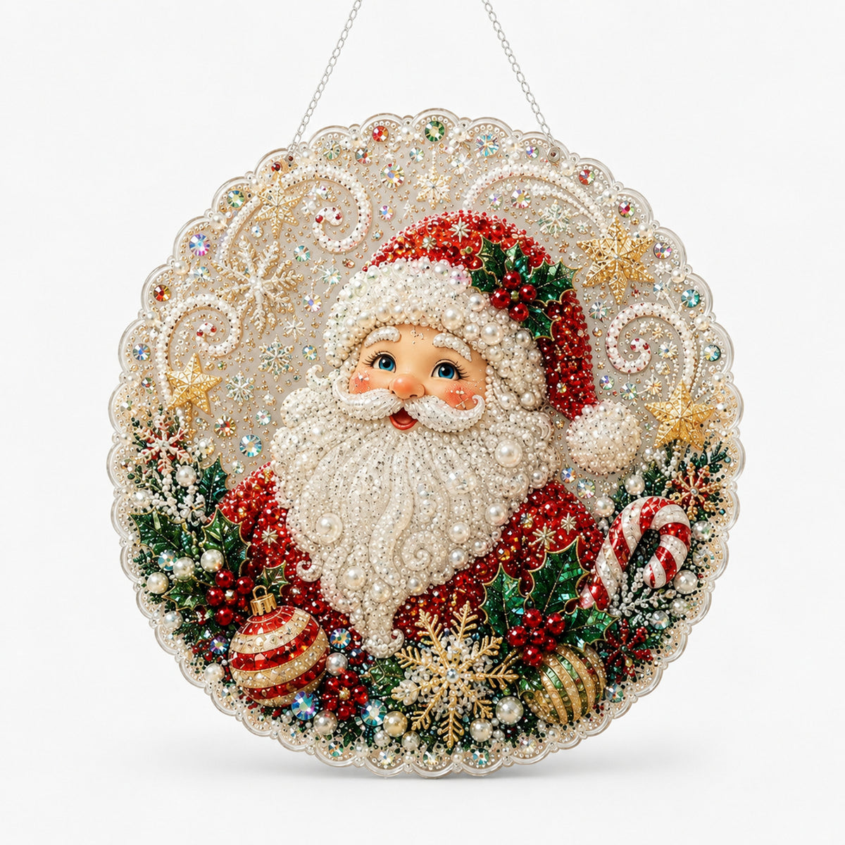 Double-Sided Round Christmas Diamond Art Ornament Kit With Resin Beads - Image 3