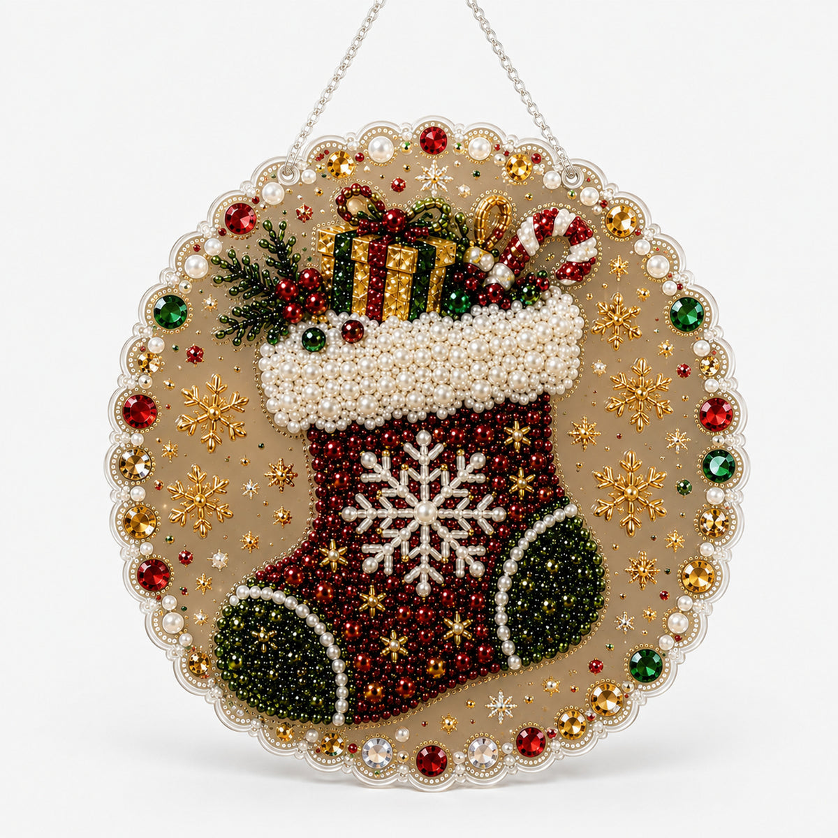 Double-Sided Round Christmas Diamond Art Ornament Kit With Resin Beads - Image 7