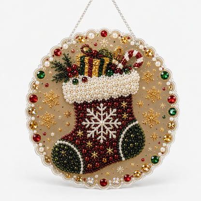 Double-Sided Round Christmas Diamond Art Ornament Kit With Resin Beads - Image 7