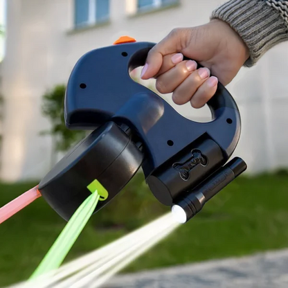 Dual Retractable Dog Leash With Flashlight And Waste Bag Holder - Image 1