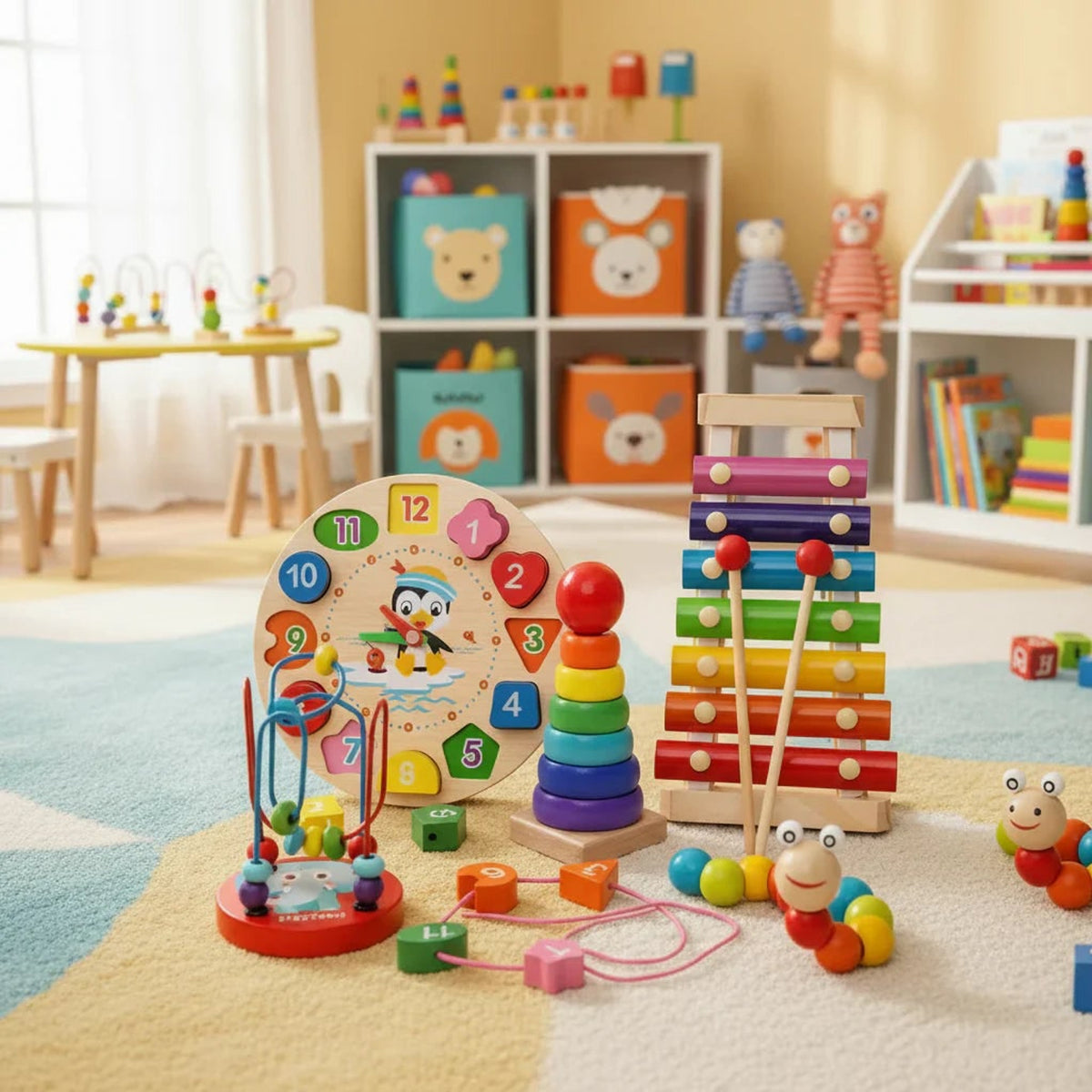 Eduquest 5-in-1 Wooden Montessori Activity Set For Baby Sensory Development - Image 1