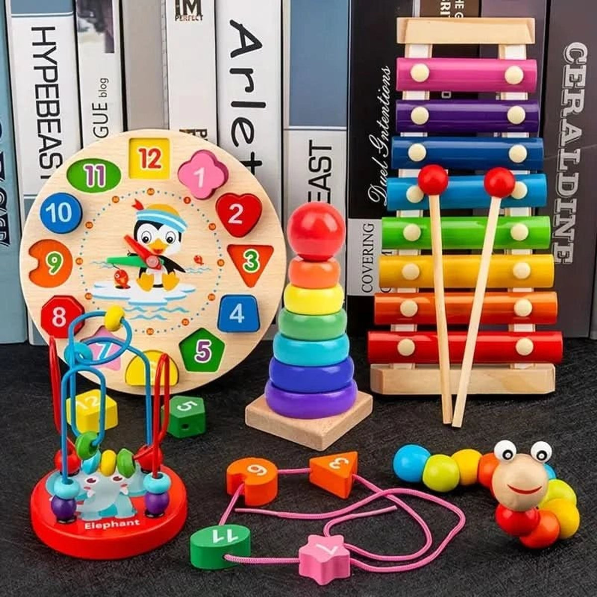 Eduquest 5-in-1 Wooden Montessori Activity Set For Baby Sensory Development - Image 2