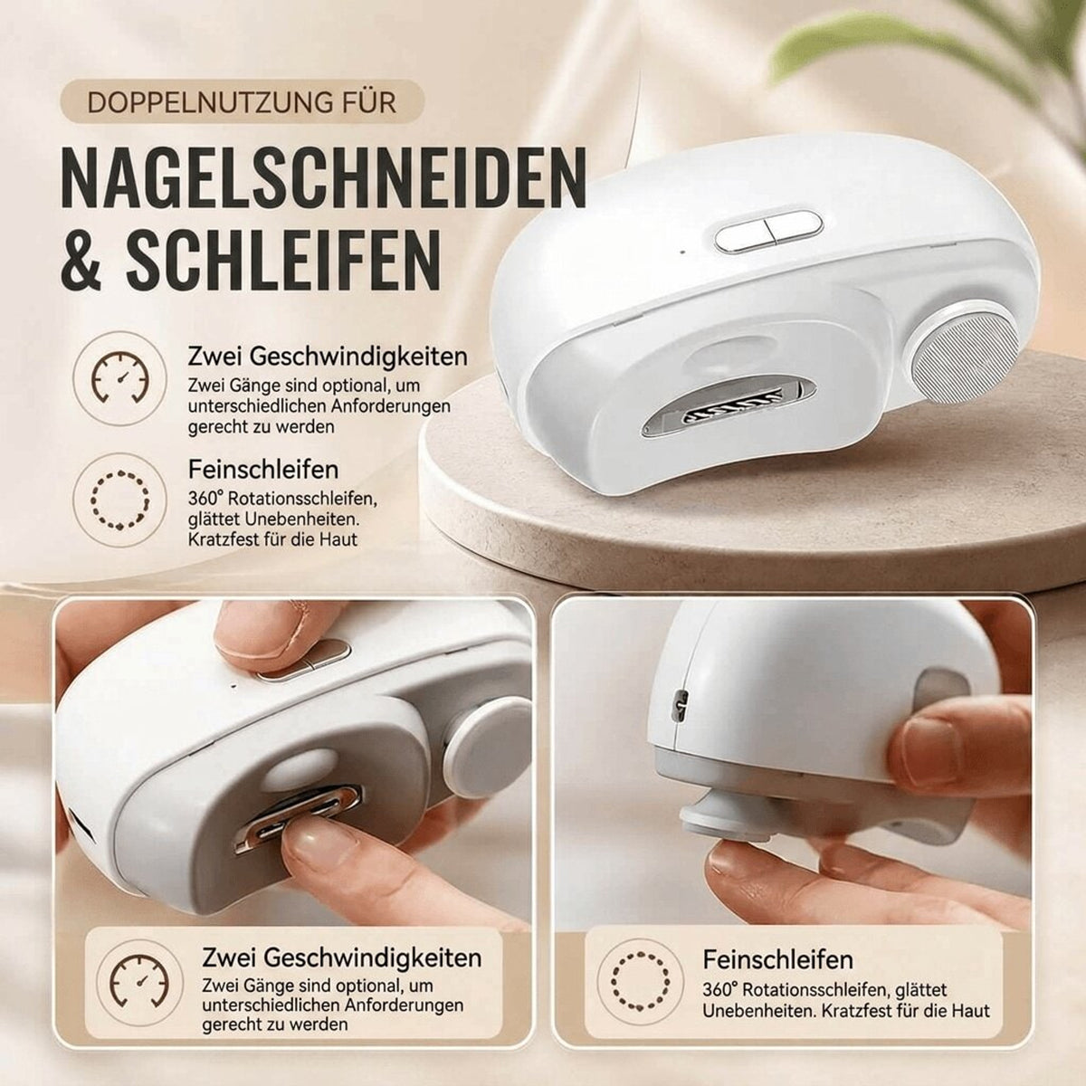 Electric Nail Trimmer Portable Rechargeable Nail Clipper With Polish Attachment - Image 4