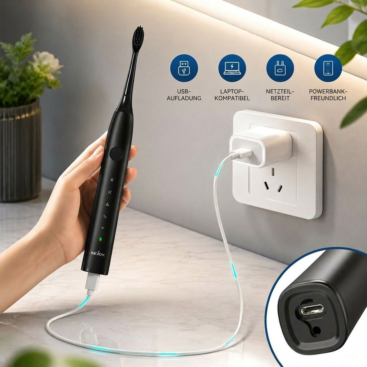 Electric Sonic Toothbrush With 8 Brush Heads Quiet Design USB Charging & Multiple Modes - Image 5