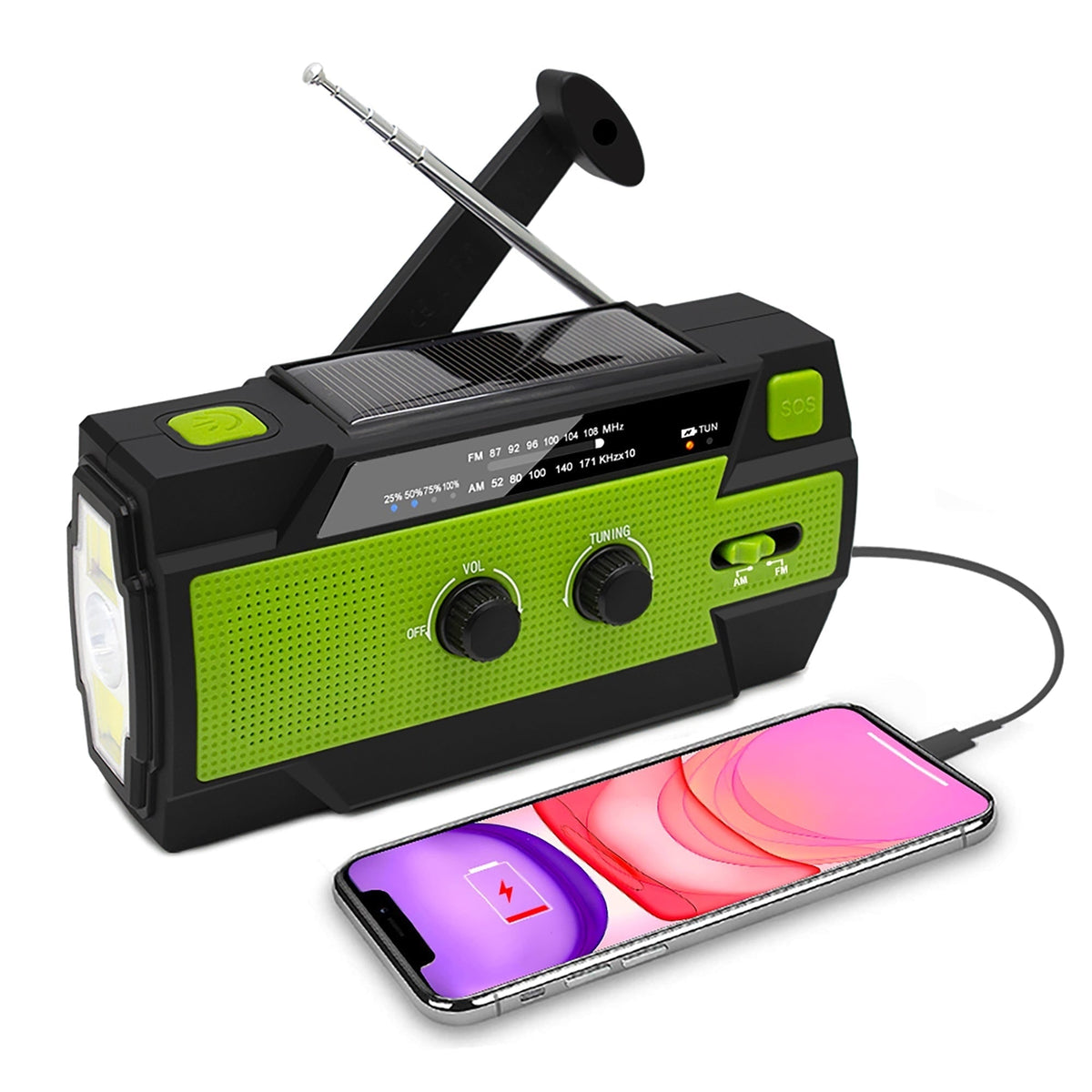 Emergency Radio Beacon With Hand Crank Solar Panel And LED Flashlight - Image 1