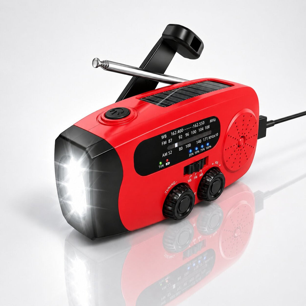 Emergency Radio With Solar Panel Crank Flashlight And USB Charging - Image 2