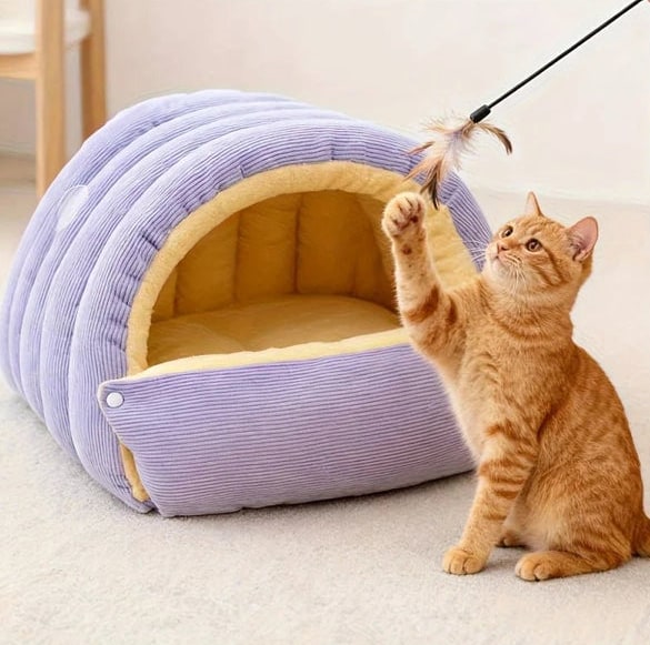 Enclosed Cat Bed With Arctic Fleece Lining For Warmth And Security - Image 7