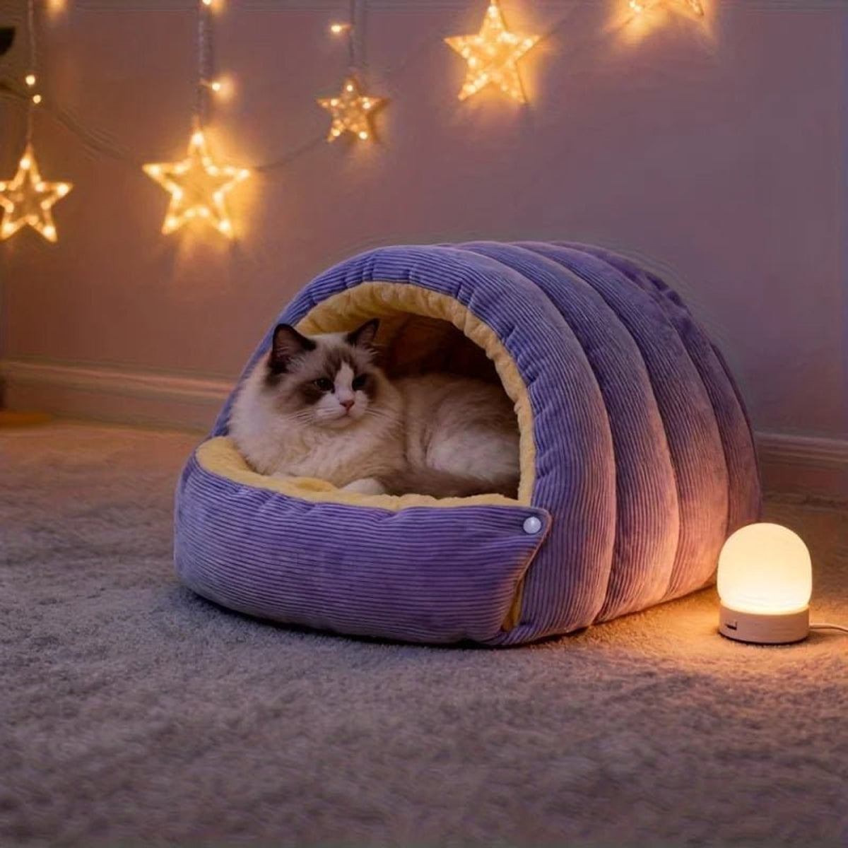 Enclosed Cat Bed With Arctic Fleece Lining For Warmth And Security - Image 3