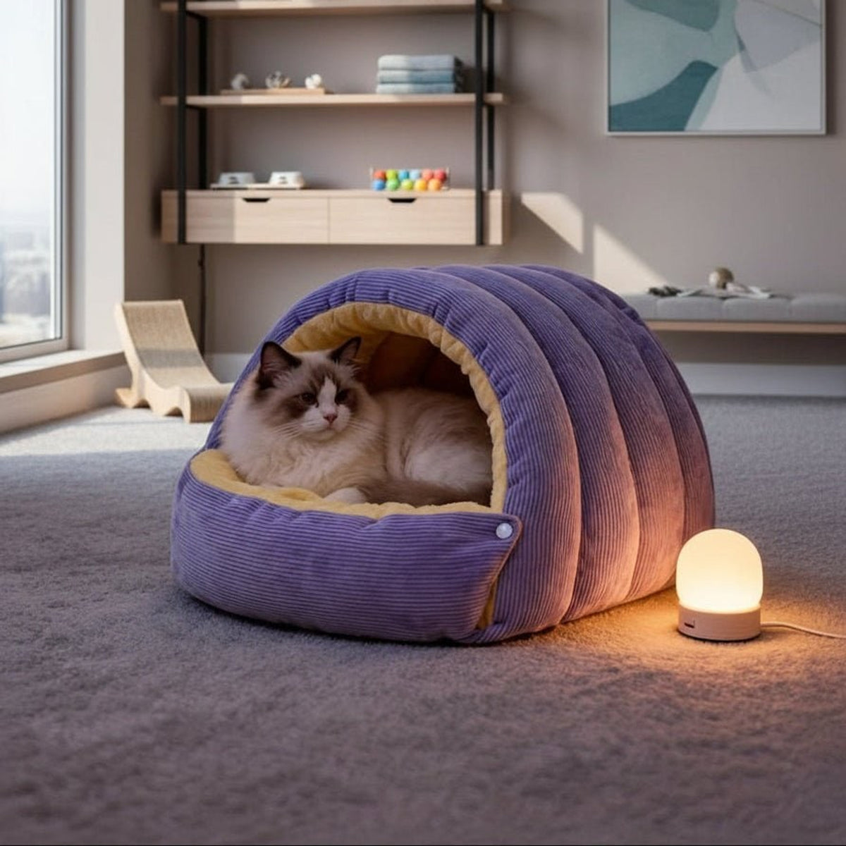 Enclosed Cat Bed With Arctic Fleece Lining For Warmth And Security - Image 1