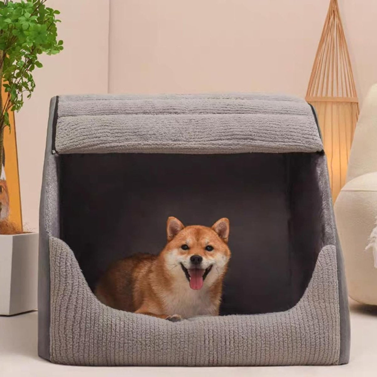 Enclosed Dog Bed With Zip-Off Washable Cover Grey - Image 1