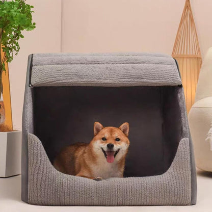 Enclosed Dog Bed With Zip-Off Washable Cover Grey - Image 1