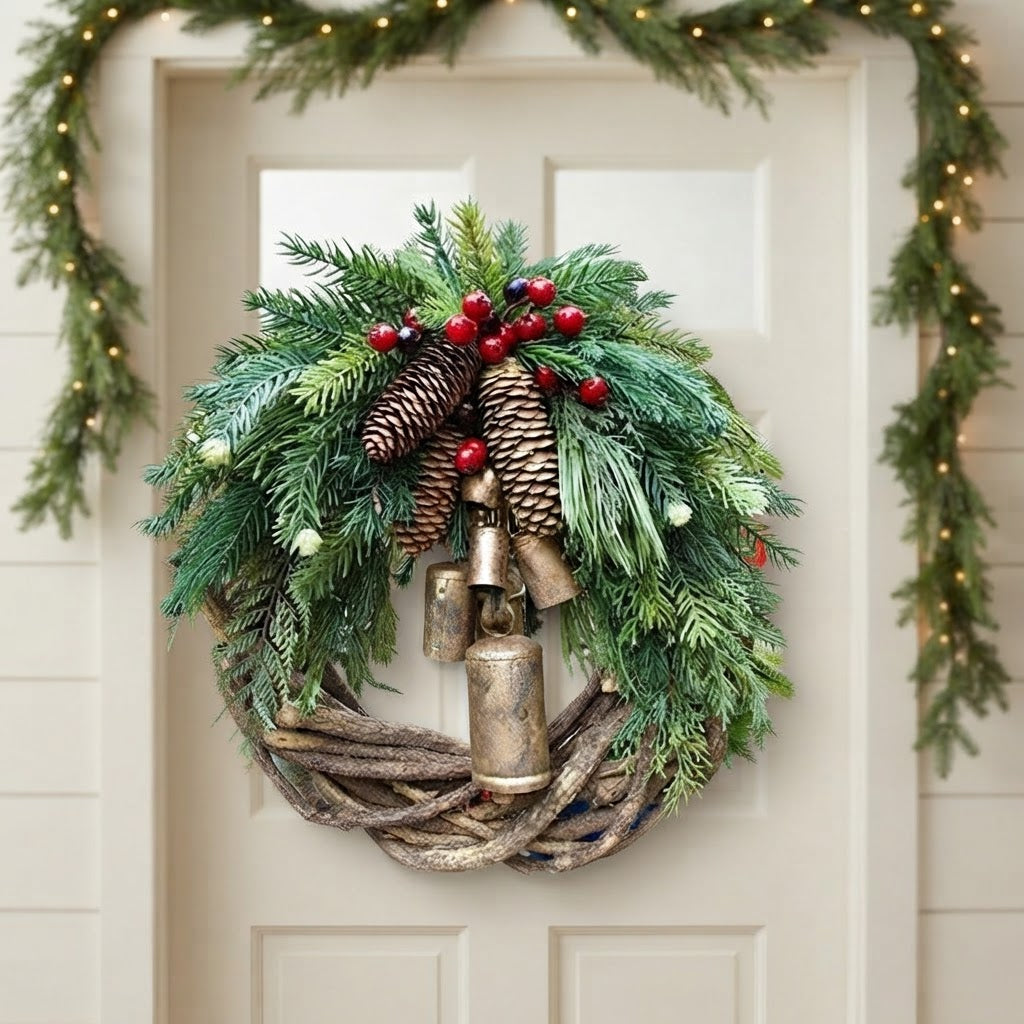 Boho Holiday Door Farmhouse Christmas Wreath - Image 1