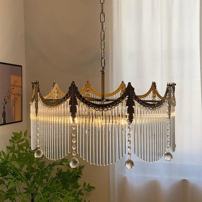 Farmhouse Multi-Tier Glass Chandelier With Metal Frame - Image 4