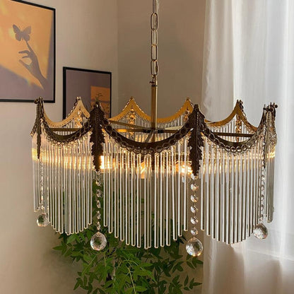 Farmhouse Multi-Tier Glass Chandelier With Metal Frame - Image 7