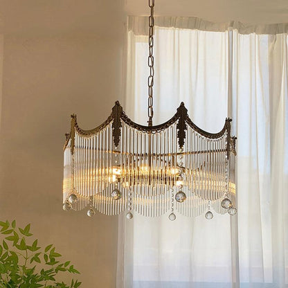 Farmhouse Multi-Tier Glass Chandelier With Metal Frame - Image 8