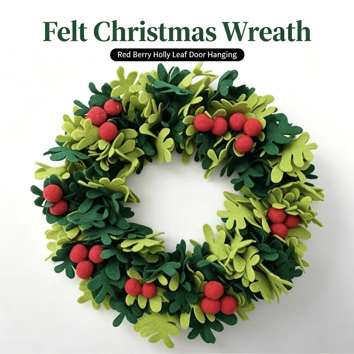 Felt Christmas Wreath With Leaves And Red Berries - Image 1