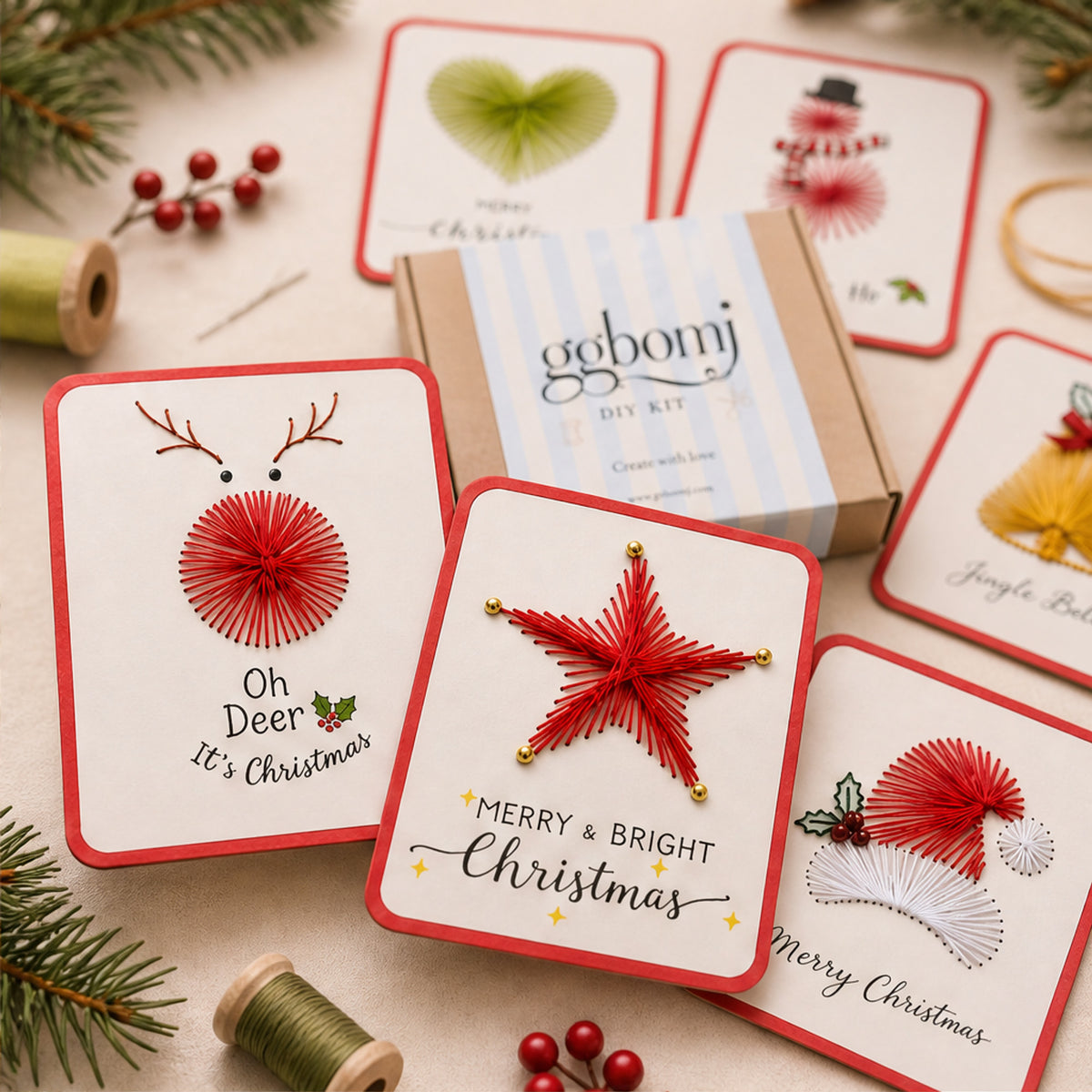Fernstitch Christmas Embroidery Card Kit Beginner-Friendly 6-Design Diy Set - Image 5