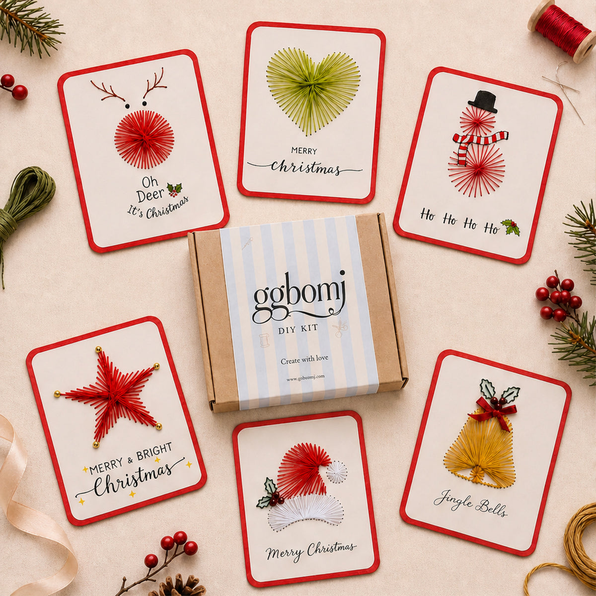 Fernstitch Christmas Embroidery Card Kit Beginner-Friendly 6-Design Diy Set - Image 3
