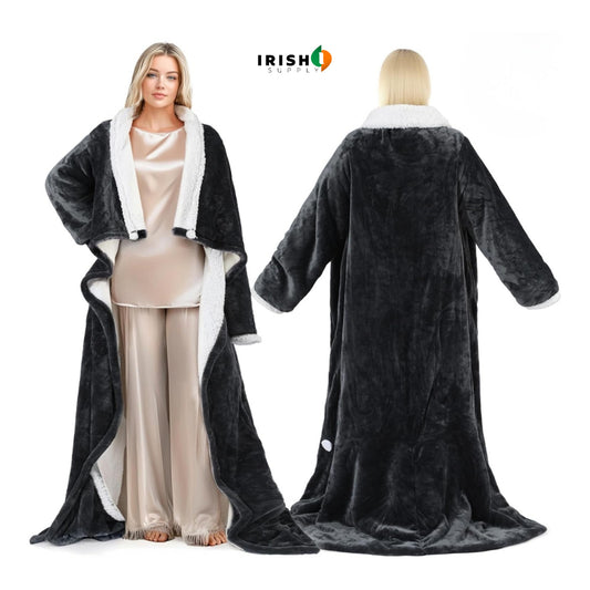 Flannel Sherpa Wearable Heated Blanket With Foot Pockets And Remote Control - Image 1