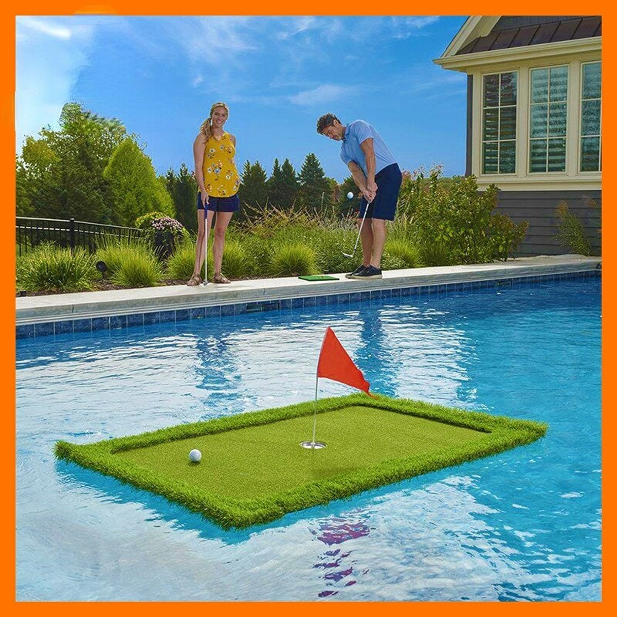 Floating Putting Green Mat With Practice Flag And Balls - Image 2