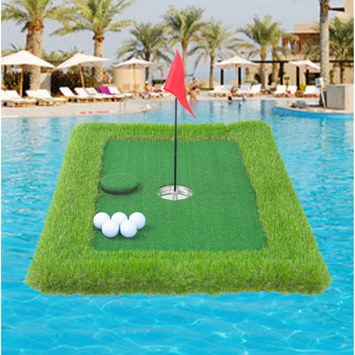 Floating Putting Green Mat With Practice Flag And Balls - Image 9