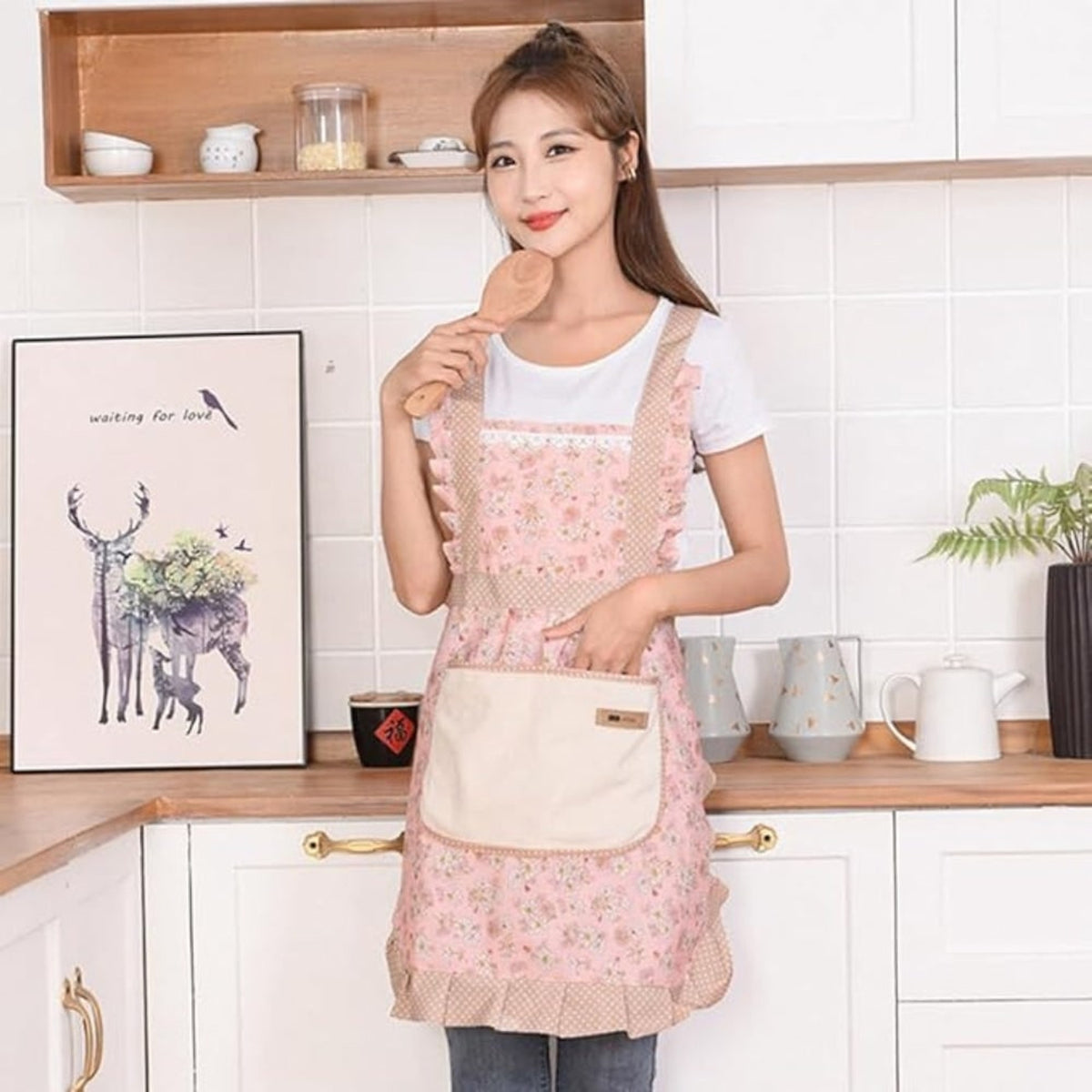 Floral Cooking Apron With Pockets Adjustable Fit - Image 8