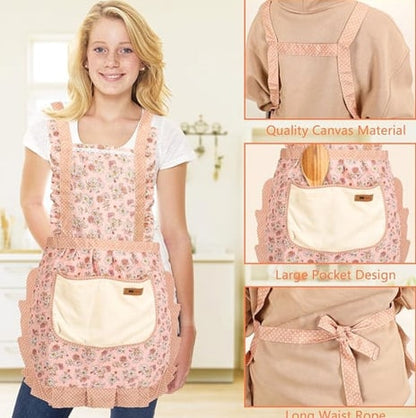 Floral Cooking Apron With Pockets Adjustable Fit - Image 9