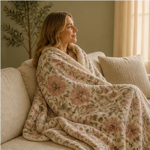 Floral Sherpa Blanket With Reversible Cotton Design - Image 5