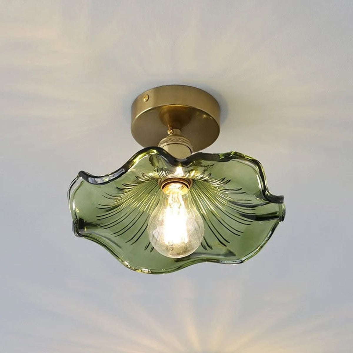 Flower Glass Ceiling Light With Brass Base - Image 1