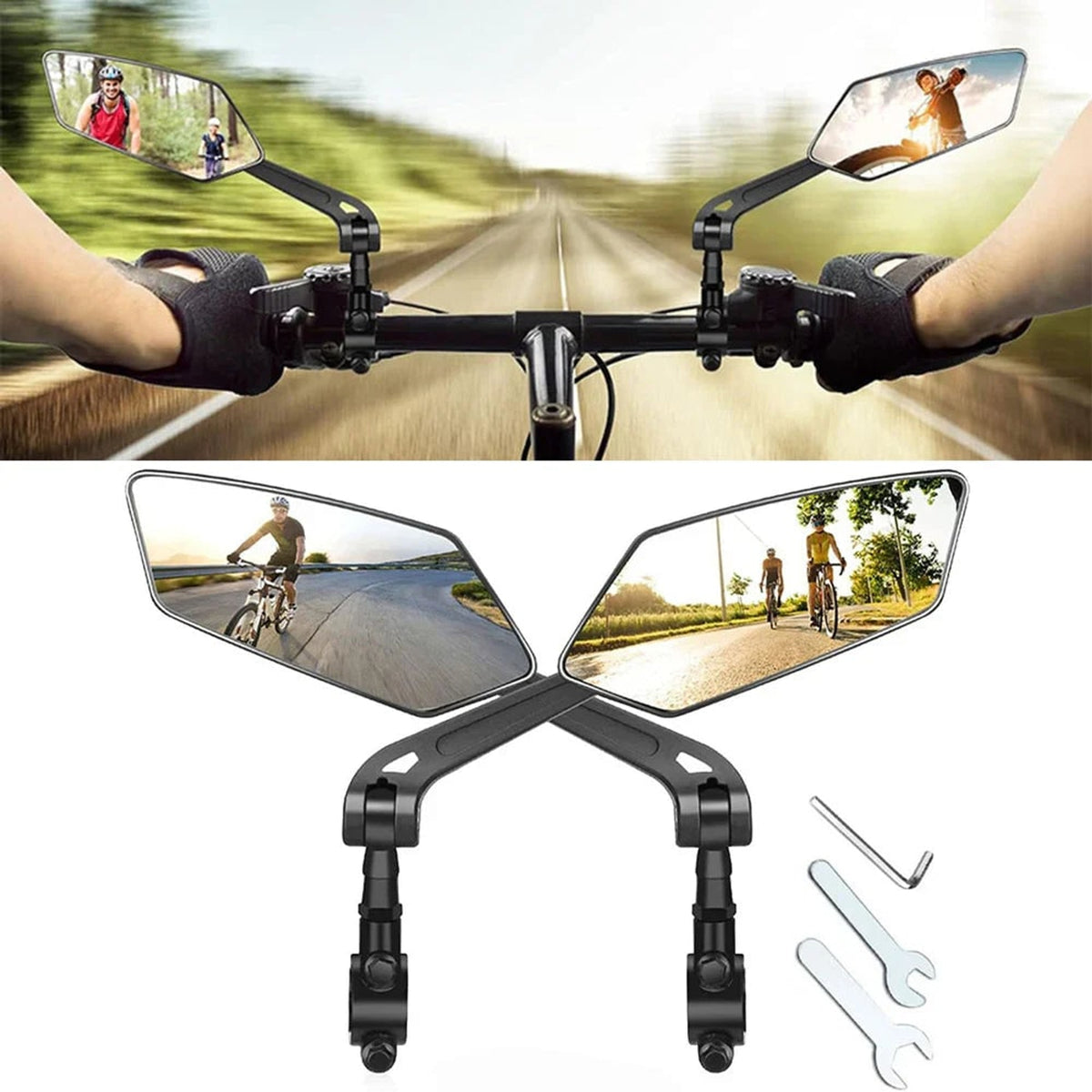 Folding Bike Mirrors With Extra Large 360-Degree Adjustable Arm - Image 1